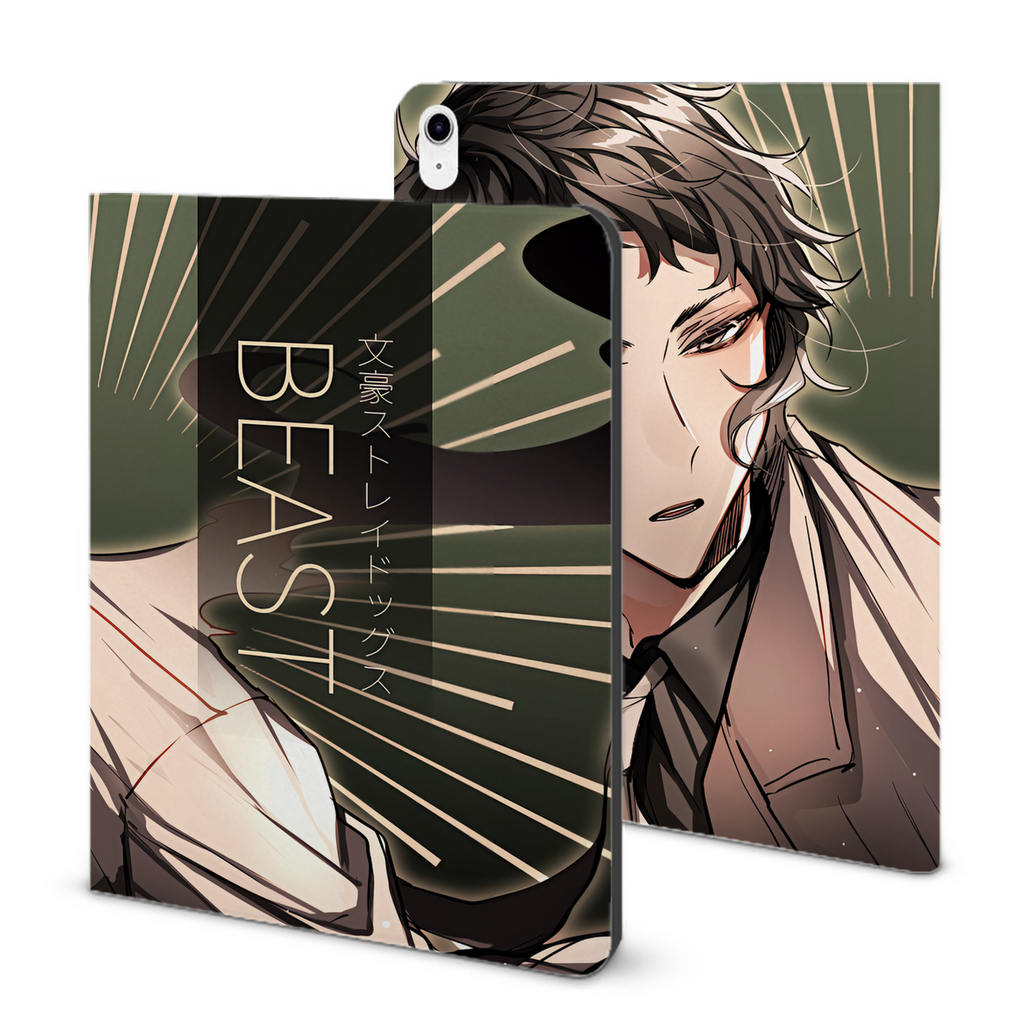 （画像用） 文豪ストレイドッグス Bungo Stray Dogs IPad ケース ブック型 PUレザー TPU 耐衝撃 軽量 薄型 ペン収納なし 全面保護 IPad 各モデル対応